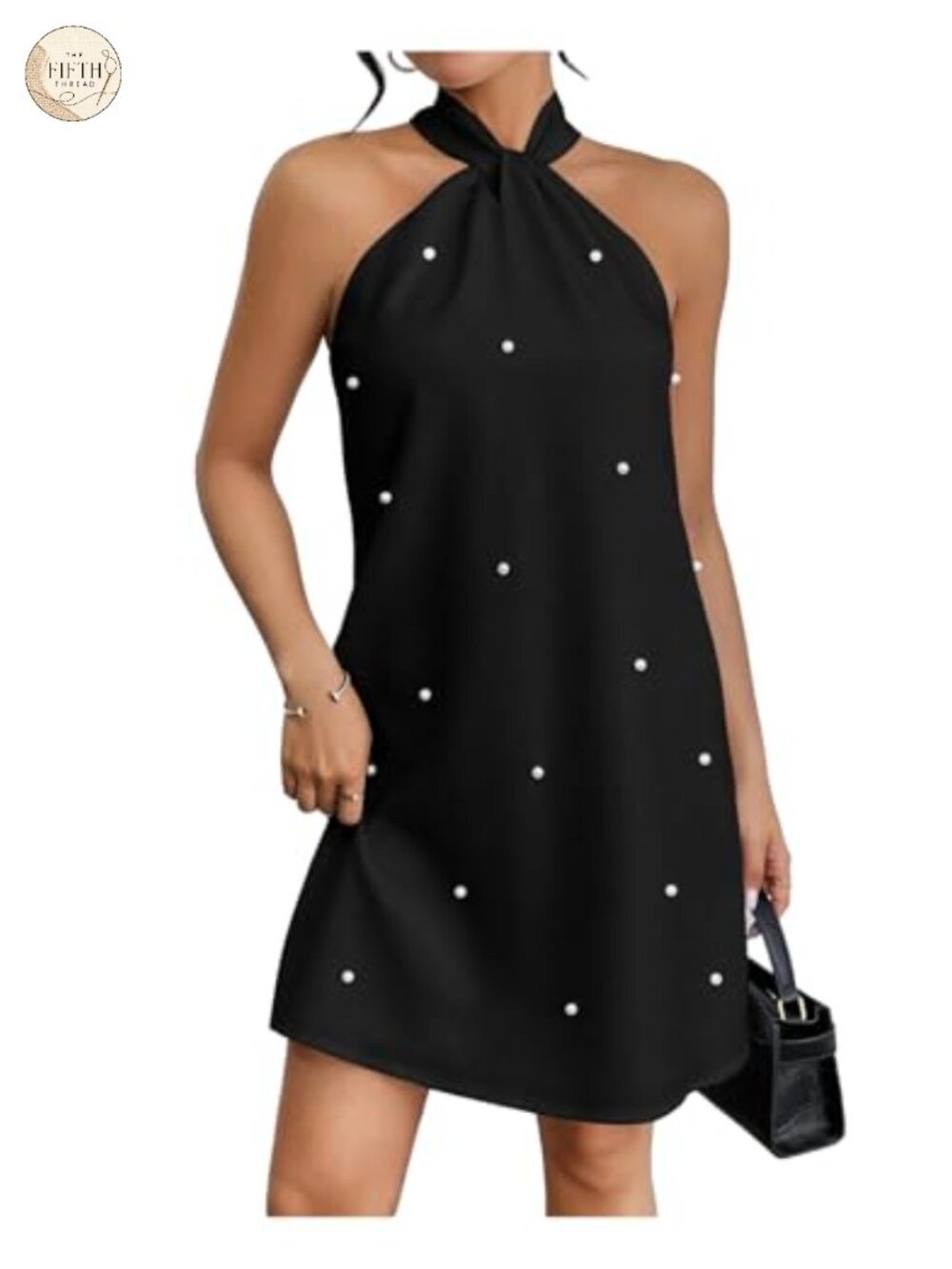 Floerns Pearl Beaded Halter Tie Back Sleeveless Midi Dress